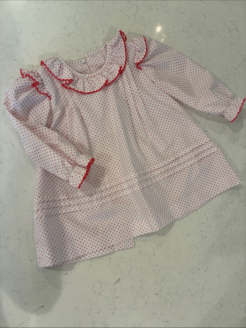 Girls Pink Polka Dot Ruffle Collar Dress